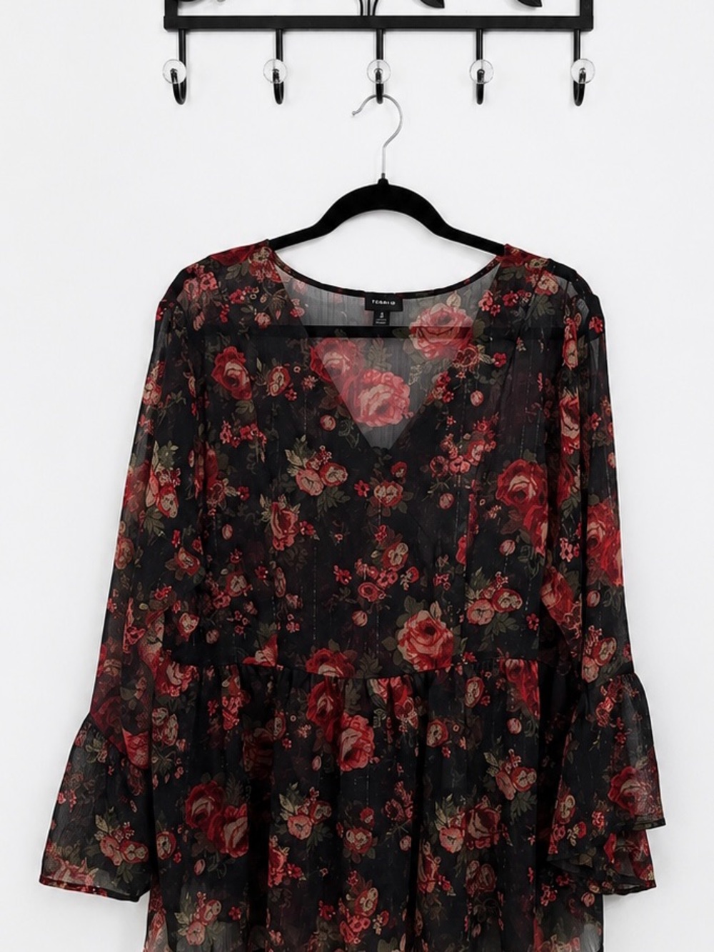 Torrid Size 2X Floral Sheer Bell Sleeve Babydoll Blouse | Boho Romantic Top - Picture 3 of 9